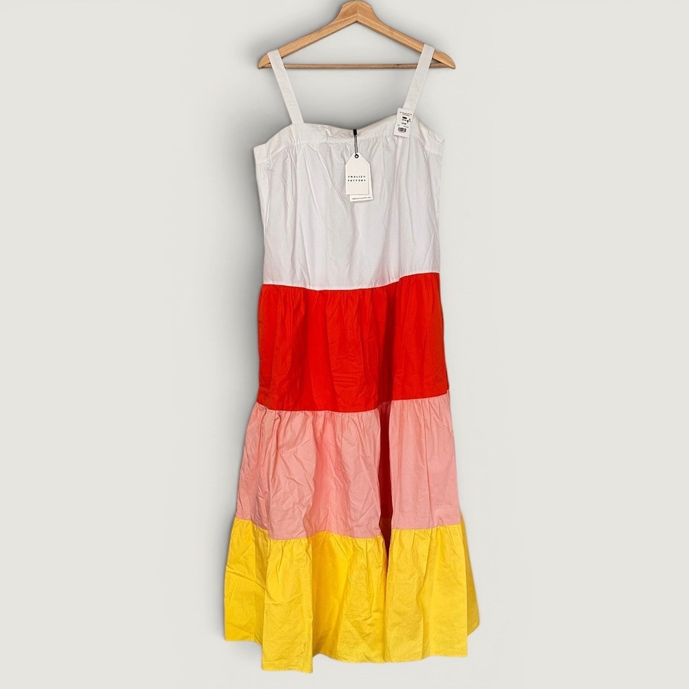 English Factory NWT Colorblock Tiers Maxi Dress Orange Pink Yellow Medium Preppy